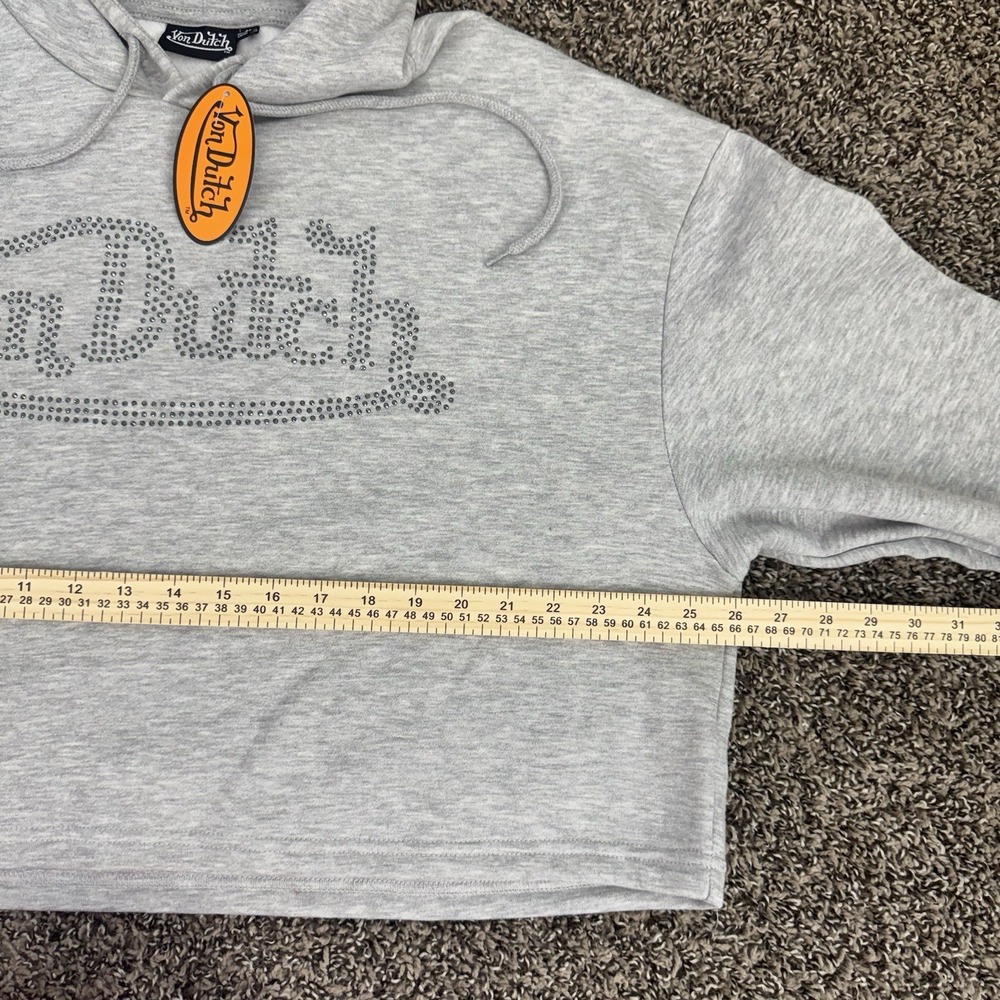 Von Dutch Rhinestone Logo Cropped Hoodie Gray Y2K Women M NWT - Picture 4 of 6